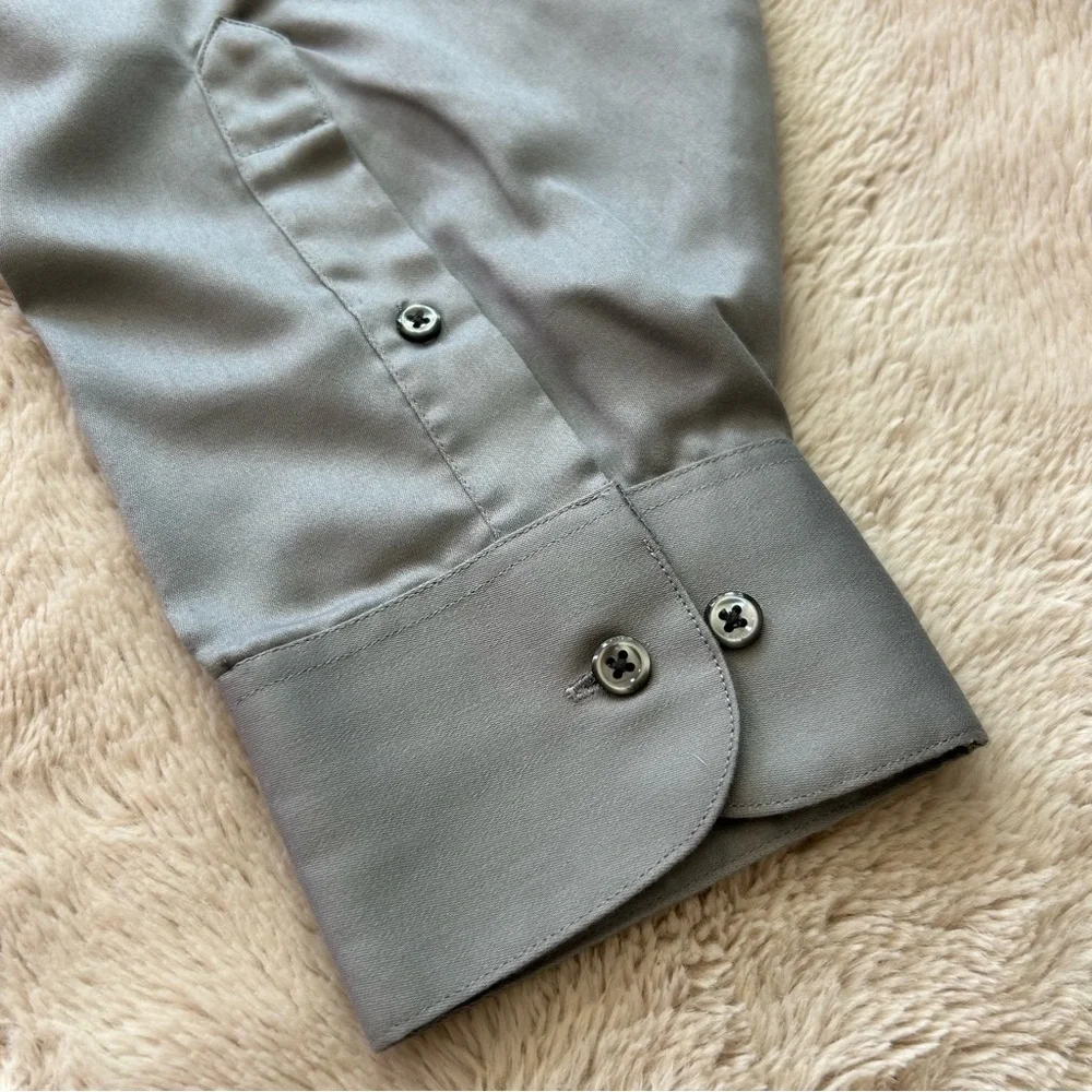 Geoffrey Beene sateen gray wrinkle free‎ dress shirt XXL 18 36/37